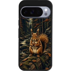 Coque Google Pixel 10 / Pixel 10 Pro - Silicone rigide noir Linocut Ecureuil