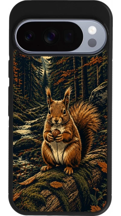 Coque Google Pixel 10 / Pixel 10 Pro - Silicone rigide noir Linocut Ecureuil