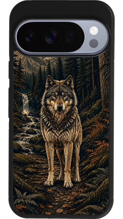 Coque Google Pixel 10 / Pixel 10 Pro - Silicone rigide noir Linocut Loup