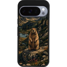 Coque Google Pixel 10 / Pixel 10 Pro - Silicone rigide noir Linocut Marmotte