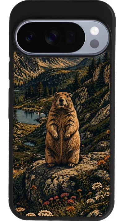 Coque Google Pixel 10 / Pixel 10 Pro - Silicone rigide noir Linocut Marmotte