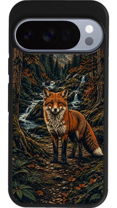 Coque Google Pixel 10 / Pixel 10 Pro - Silicone rigide noir Linocut Renard