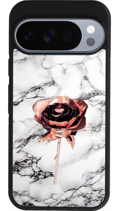 Google Pixel 10 / Pixel 10 Pro Case Hülle - Silikon schwarz Marble Rose Gold