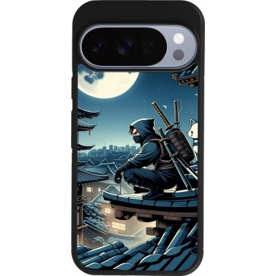 Coque Google Pixel 10 / Pixel 10 Pro - Silicone rigide noir Ninja sous la lune