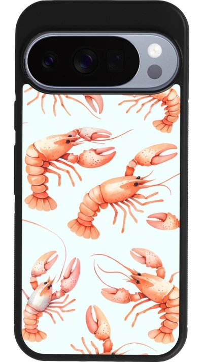Google Pixel 10 / Pixel 10 Pro Case Hülle - Silikon schwarz Muster von pastellfarbenen Hummern