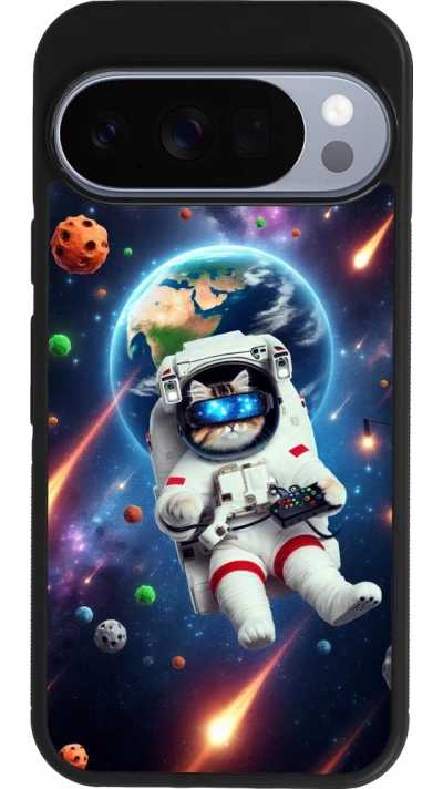Google Pixel 10 / Pixel 10 Pro Case Hülle - Silikon schwarz VR SpaceCat Odyssee