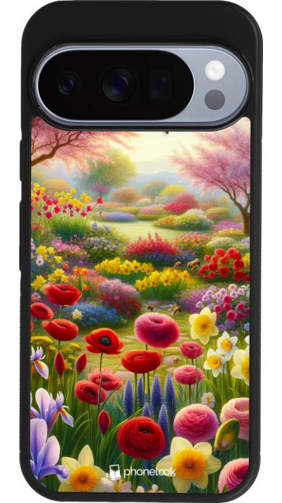 Coque Google Pixel 10 / Pixel 10 Pro - Silicone rigide noir Spring 25 Bouquet printemps