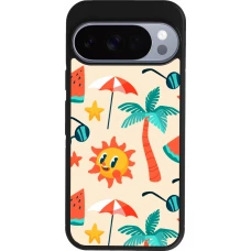 Coque Google Pixel 10 / Pixel 10 Pro - Silicone rigide noir Summer 2025 Pattern soleil