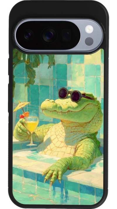 Google Pixel 10 / Pixel 10 Pro Case Hülle - Silikon schwarz Crocodile in the swimming pool Summer 2026