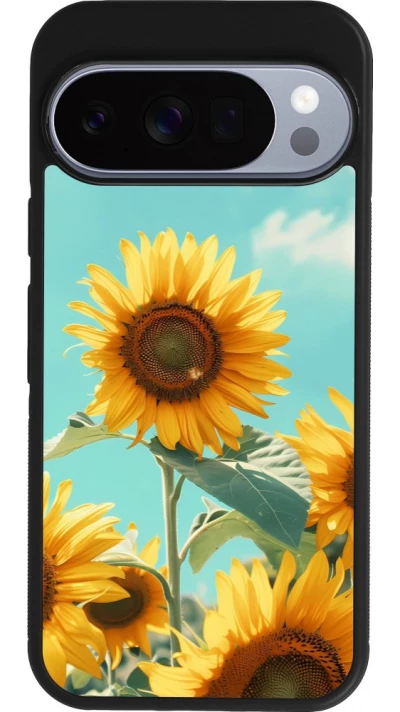 Google Pixel 10 / Pixel 10 Pro Case Hülle - Silikon schwarz Sunflowers Summer 2026