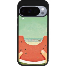 Coque Google Pixel 10 / Pixel 10 Pro - Silicone rigide noir Views through a watermelon Summer 2026