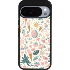 Coque Google Pixel 10 / Pixel 10 Pro - Silicone rigide noir Summer Pink Pattern