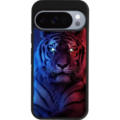 Coque Google Pixel 10 / Pixel 10 Pro - Silicone rigide noir Tiger Blue Red