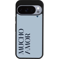 Coque Google Pixel 10 / Pixel 10 Pro - Silicone rigide noir Valentine 2024 mucho amor azul