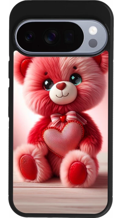 Google Pixel 10 / Pixel 10 Pro Case Hülle - Silikon schwarz Valentin 2024 Rosaroter Teddybär