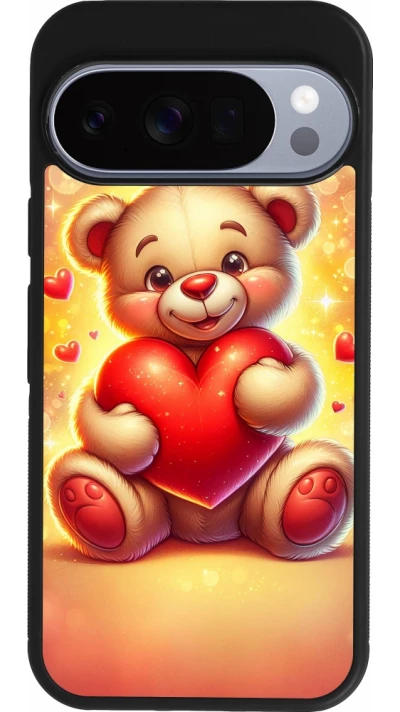 Google Pixel 10 / Pixel 10 Pro Case Hülle - Silikon schwarz Valentin 2024 Teddy Liebe