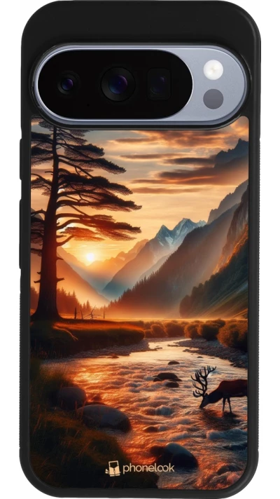 Google Pixel 10 / Pixel 10 Pro Case Hülle - Silikon schwarz Tal Sonnenuntergang Hirsch Baum