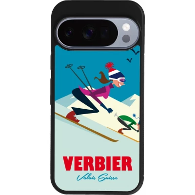 Coque Google Pixel 10 / Pixel 10 Pro - Silicone rigide noir Verbier Ski Downhill