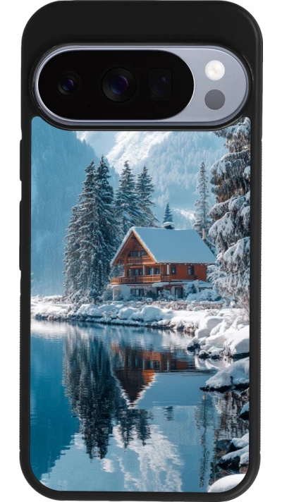 Google Pixel 10 / Pixel 10 Pro Case Hülle - Silikon schwarz Winter 25 Winter house forest day