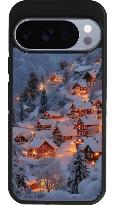 Google Pixel 10 / Pixel 10 Pro Case Hülle - Silikon schwarz Winter 25 Winter snowy village