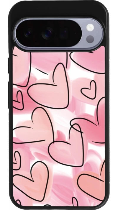 Google Pixel 10 Pro XL Case Hülle - Silikon schwarz Easter 2023 pink hearts