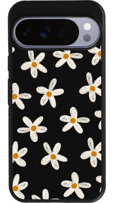 Google Pixel 10 Pro XL Case Hülle - Silikon schwarz Easter 2024 white on black flower