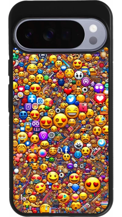 Google Pixel 10 Pro XL Case Hülle - Silikon schwarz Emoji gemischt