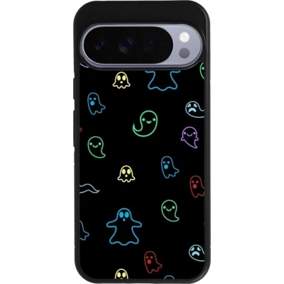 Coque Google Pixel 10 Pro XL - Silicone rigide noir Halloween 2024 colorful ghosts