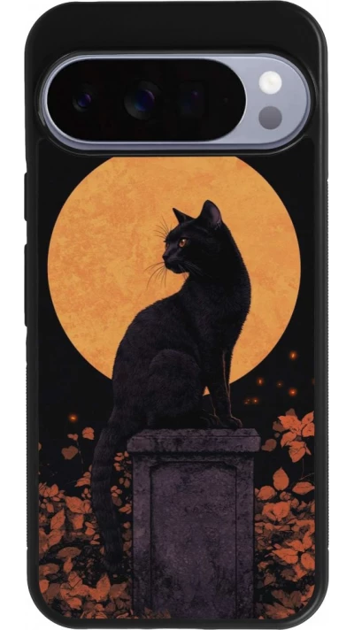 Google Pixel 10 Pro XL Case Hülle - Silikon schwarz Halloween 2026 Cat Art Nouveau