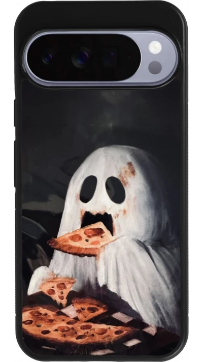 Google Pixel 10 Pro XL Case Hülle - Silikon schwarz Halloween 2026 Ghost eating pizza