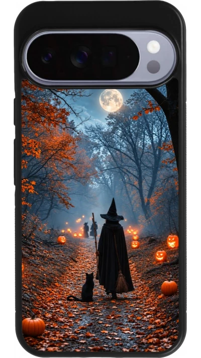 Google Pixel 10 Pro XL Case Hülle - Silikon schwarz Halloween 2026 Witch with a cat
