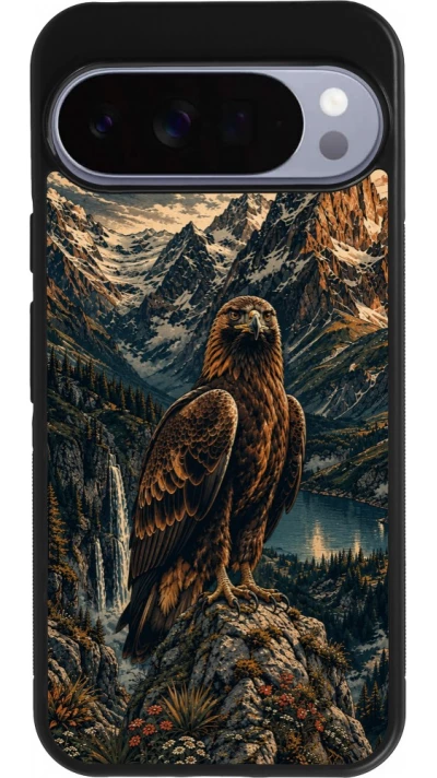 Coque Google Pixel 10 Pro XL - Silicone rigide noir Linocut Aigle Royal
