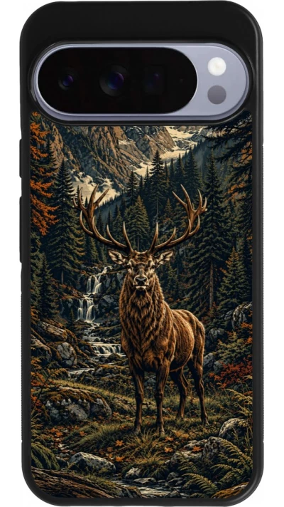 Coque Google Pixel 10 Pro XL - Silicone rigide noir Linocut Cerf