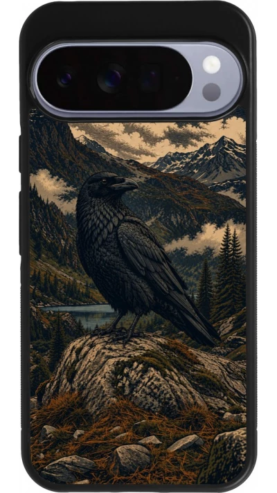 Coque Google Pixel 10 Pro XL - Silicone rigide noir Linocut Grand Corbeau