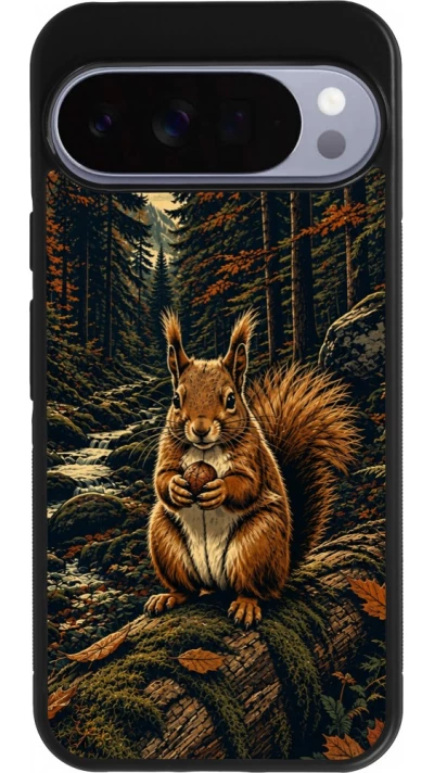 Coque Google Pixel 10 Pro XL - Silicone rigide noir Linocut Ecureuil