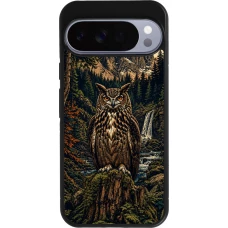 Coque Google Pixel 10 Pro XL - Silicone rigide noir Linocut Grand-Duc