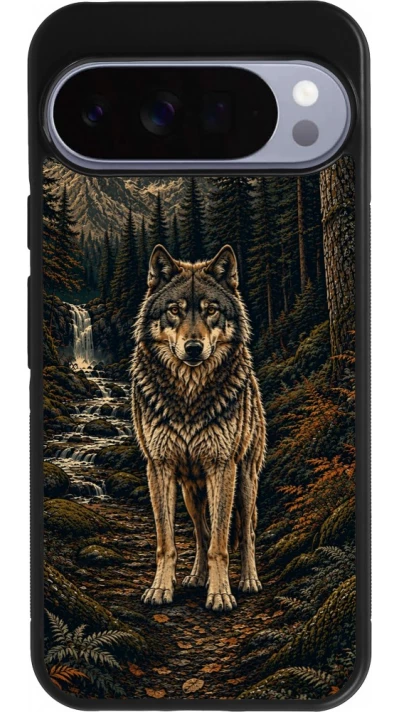 Coque Google Pixel 10 Pro XL - Silicone rigide noir Linocut Loup