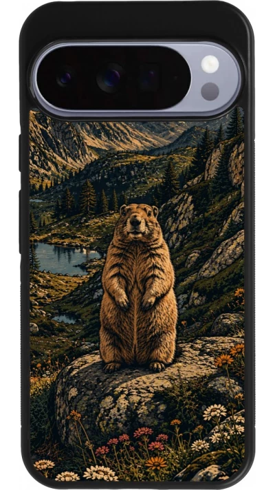 Coque Google Pixel 10 Pro XL - Silicone rigide noir Linocut Marmotte
