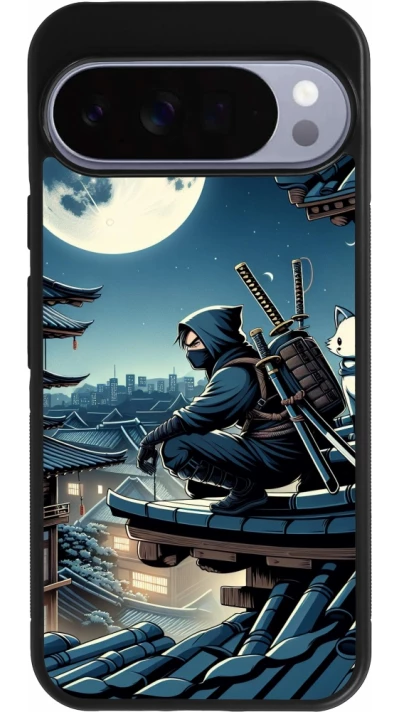 Google Pixel 10 Pro XL Case Hülle - Silikon schwarz Ninja unter dem Mond