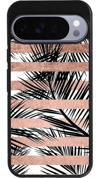 Google Pixel 10 Pro XL Case Hülle - Silikon schwarz Palm trees gold stripes