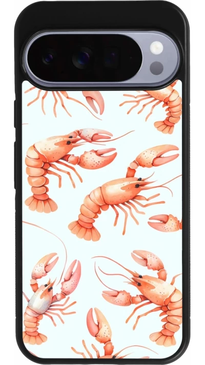 Google Pixel 10 Pro XL Case Hülle - Silikon schwarz Muster von pastellfarbenen Hummern