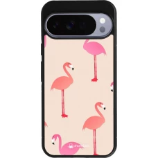 Google Pixel 10 Pro XL Case Hülle - Silikon schwarz Pink Flamingos Pattern