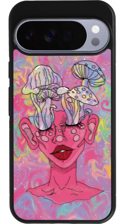 Google Pixel 10 Pro XL Case Hülle - Silikon schwarz Psychedelic pink mushroom