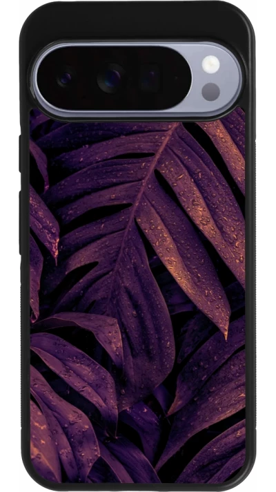 Google Pixel 10 Pro XL Case Hülle - Silikon schwarz Purple Light Leaves