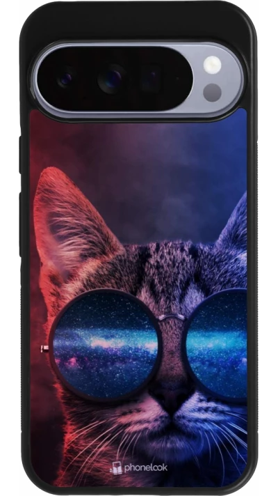 Google Pixel 10 Pro XL Case Hülle - Silikon schwarz Red Blue Cat Glasses