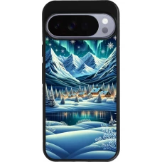 Google Pixel 10 Pro XL Case Hülle - Silikon schwarz Verschneites Bergdorf am See in der Nacht