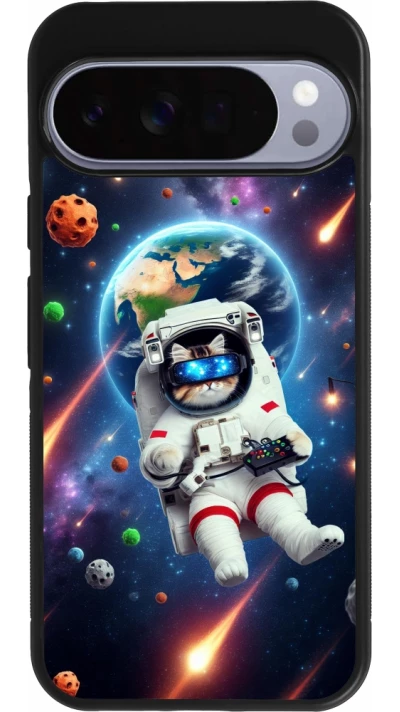 Google Pixel 10 Pro XL Case Hülle - Silikon schwarz VR SpaceCat Odyssee