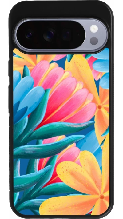 Google Pixel 10 Pro XL Case Hülle - Silikon schwarz Spring 23 colorful flowers