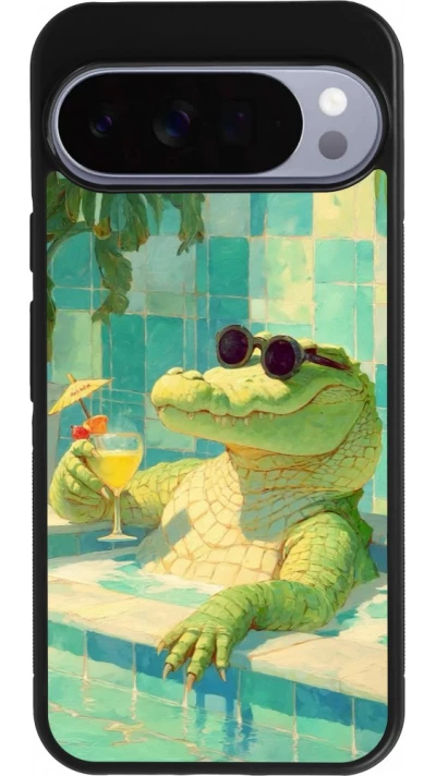 Google Pixel 10 Pro XL Case Hülle - Silikon schwarz Crocodile in the swimming pool Summer 2026