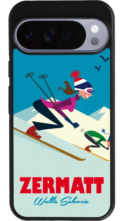 Google Pixel 10 Pro XL Case Hülle - Silikon schwarz Zermatt Ski Downhill